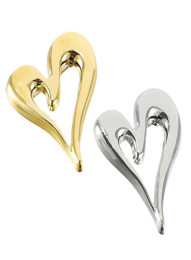 ROBOHOOK Heart Brooches for Women, Designer Heart Goldcute Brooch Gold for Women Fashion Jewelry Gifts Clothing Decoration Accessories(Gold, Silver) - Image 1